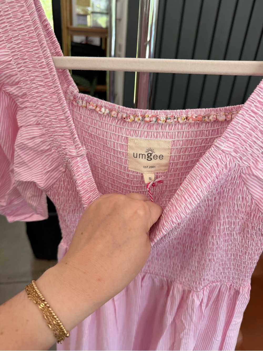Umgee Light Pink Smocked Dress with Puff Sleeves - Picture 3 of 3